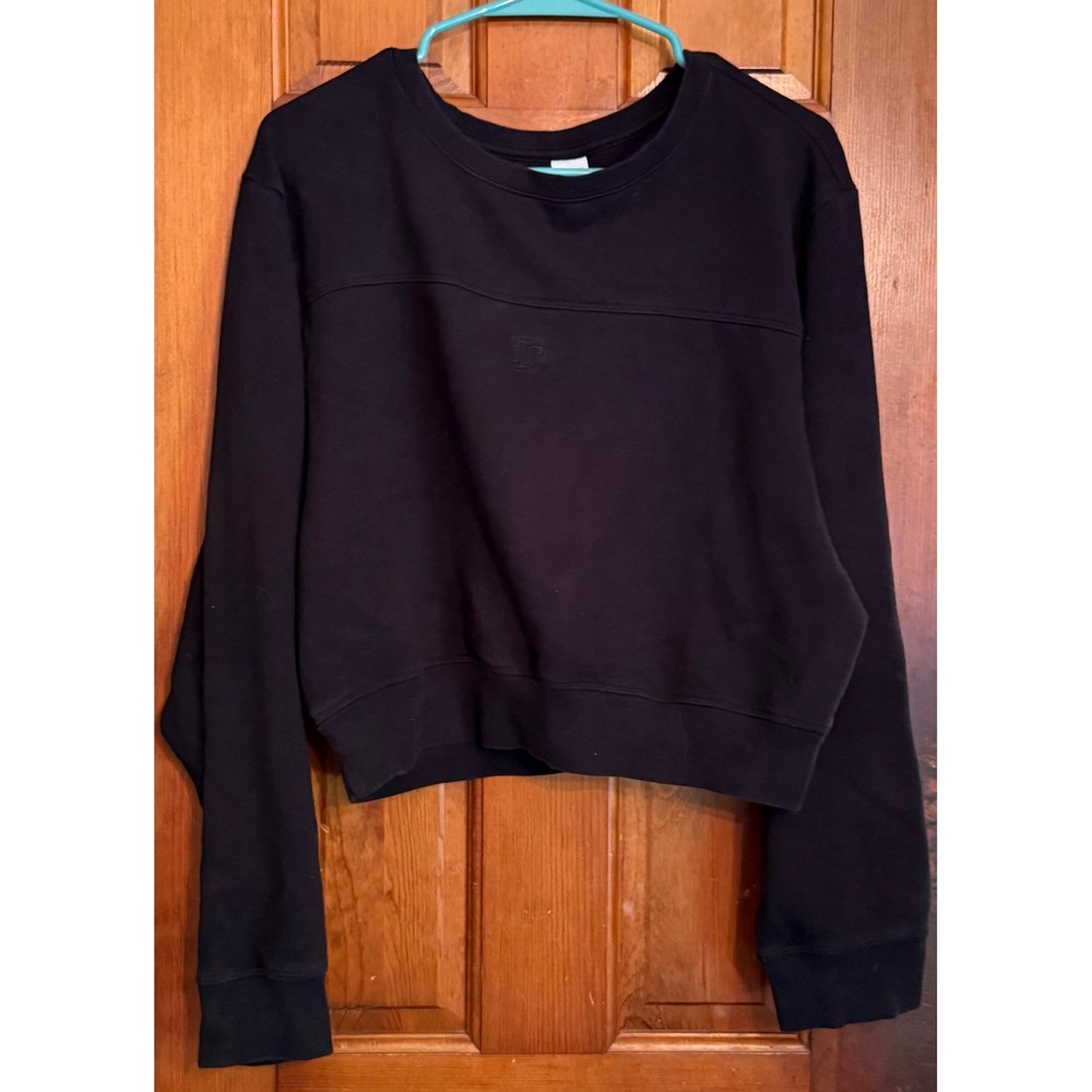 PINK Victoria's Secret Black Cropped Crewneck Sweatshirt Embossed Logo XL